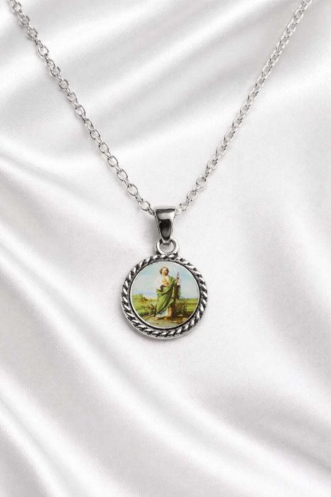 Naszyjnik srebrny medalik komunia łańcuszek srebrny św. Krzysztof