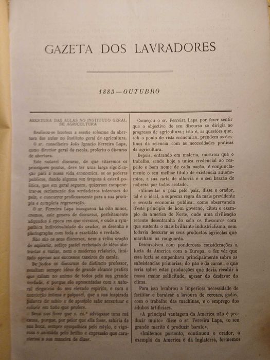 Gazeta dos Lavradores, Outubro de 1883