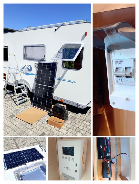 Instalacja off grid PV  kamper przyczepa kempingowa z montażem