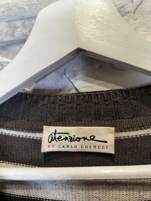 Sweter Atenzione Carlo Colucci Vintage Logo Paski Brązowy
