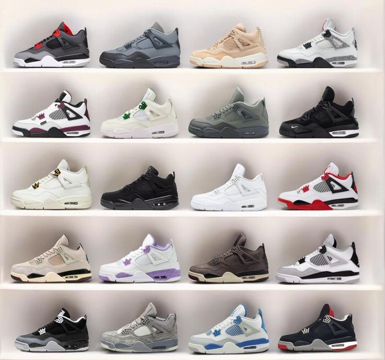 р36-45 Кросівки Nike Air Jordan 4 Retro Grey White Black Blue Pink
