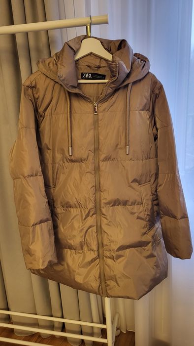 Kurtka naturalny puch Zara r. M beżowa oversize ciepła