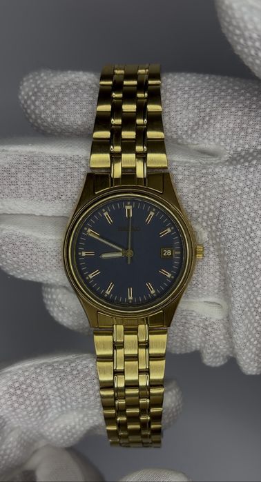 Zegarek vintage Seiko Quartz Gold – Granatowa tarcza / Date