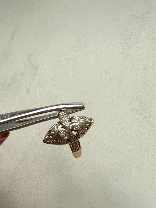 Zloty pierscionek z diamentami art deco antyk 585 Gold ring