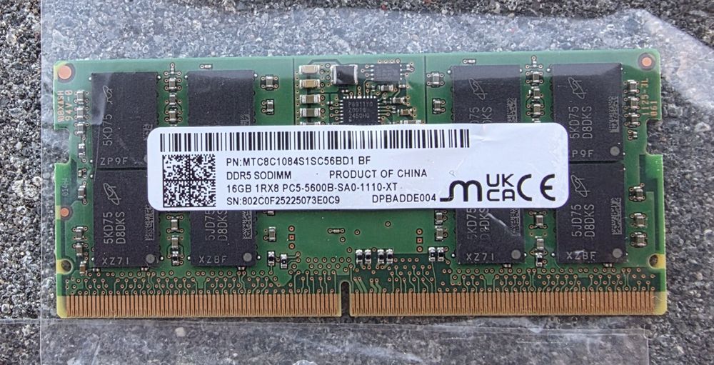 Pamięć  ram micron  SODIMM  DDR5 1szt 16GB 5600MHz