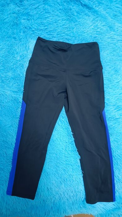 Спортивні легінси з бічними вставками | Чорні + сині | Розмір S