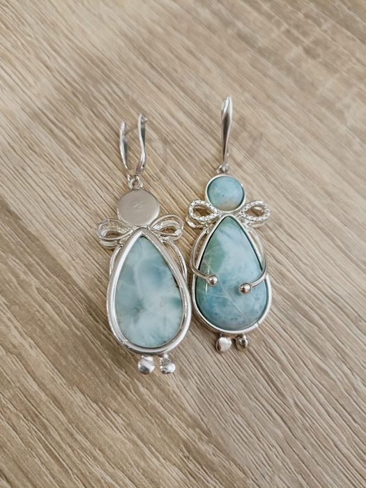 Kolczyki larimar srebro 925