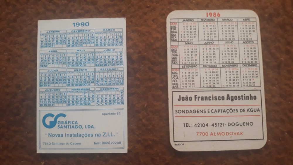 Calendários de bolso - lote 2 / 4 - portes incluídos