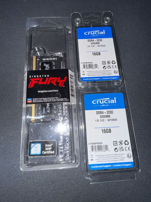 Pamięć RAM DDR4 SO-DIMM Crucial/Kingston 16GB 3200MHz