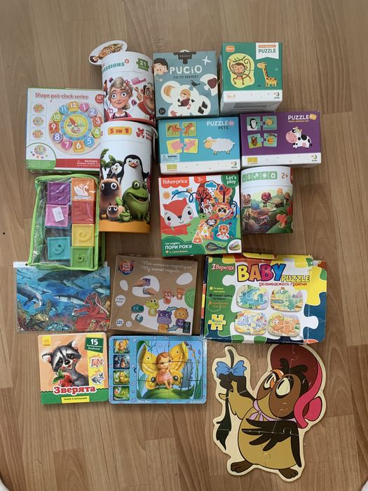 Пазлы , кубики силиконовые, сортер,  fisher price липучки