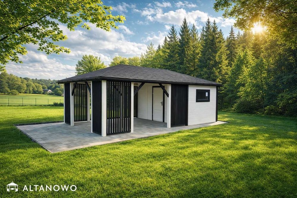 Letniskowy domek ogrodowy z altaną drewniany | producent