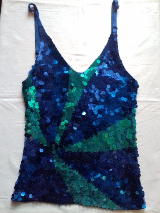 Женская фирменная майка маечка синяя с паетками на бретелях New Look