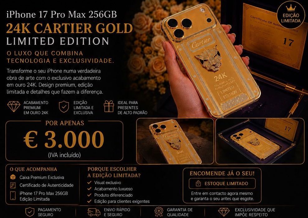 • iPhone 17 Pro Max 256GB – 24KT Cartier Gold Limited Edition