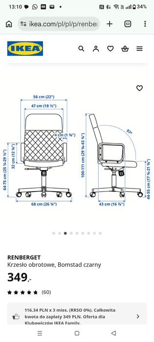 Krzesło biurkowe,Ikea Bomstad czarny