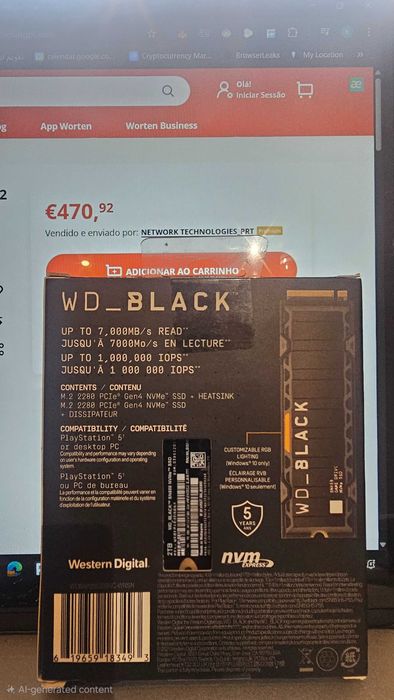 WD_BLACK SN850 2TB NVMe Gen4 c/ Heatsink – Novo Selado PS5/PC
