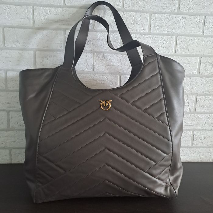 Pinko brązowa mokka skórzana Torba shopper