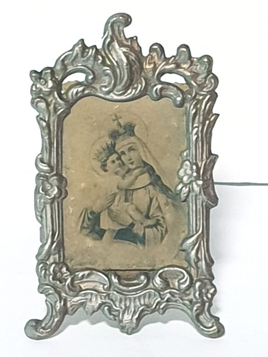 Antiga moldura miniatura Arte Nova com imagem da N.S. com o Menino