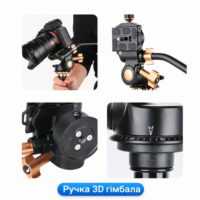 Відеоголовка/штативна головка 360° з ручкою (до 8кг) 1/4" 3/8"