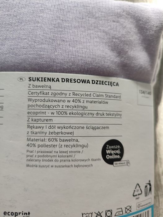 Sukienka dresowa dziecięcą rozm 134/140