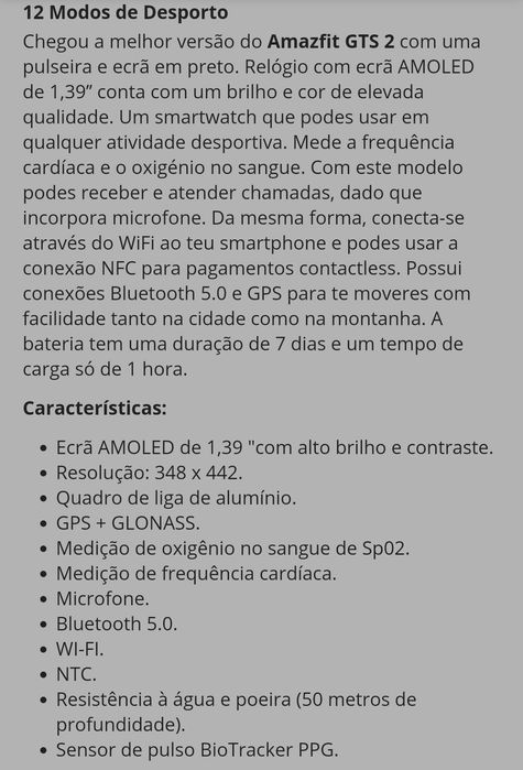 Relógio Amazfit GTS 2 novo + braceletes