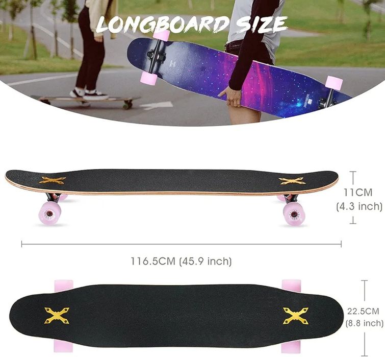 Deskorolka Opurtdor Longboard dla dorosłych,  o długości 117x23