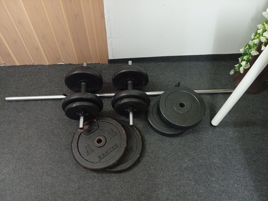 Halteres e uma barra tudo impecável.