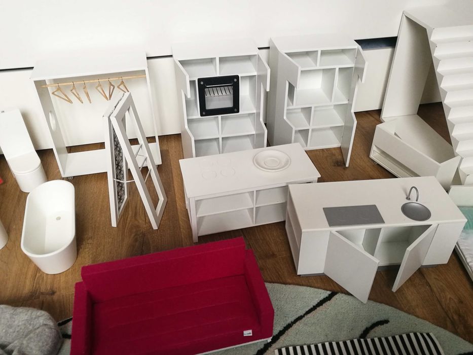 Mebelki dla lalek Boomini Modern Domek premium prestige white zestaw
