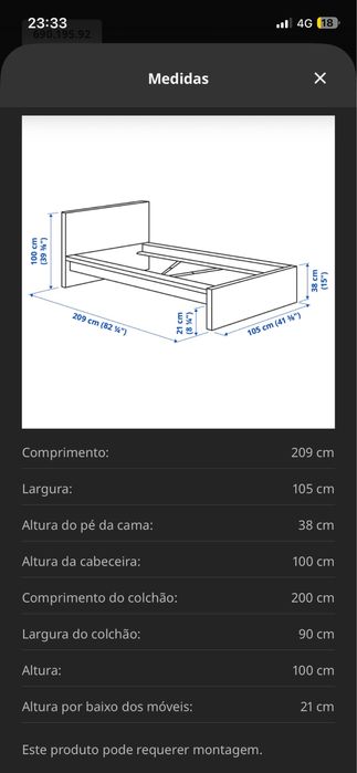 Cama de solteiro - Ikea Malm