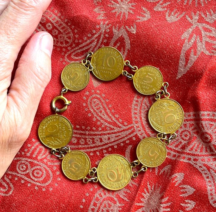 Pulseira vintage de moedas francesas anos 70