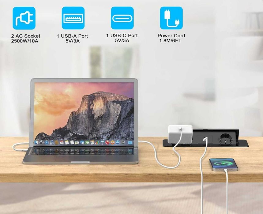 Gniazdko Stołowe do Zabudowy 2 Gniazda Wtykowe USB Brak Mocowań