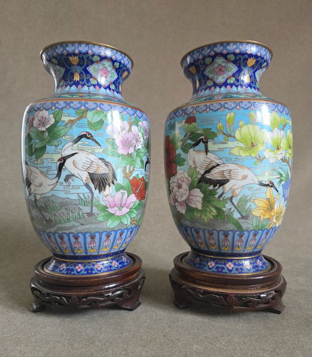 Para dużych wazonów Cloisonne, Emaliowana Komórkowa, Chiny