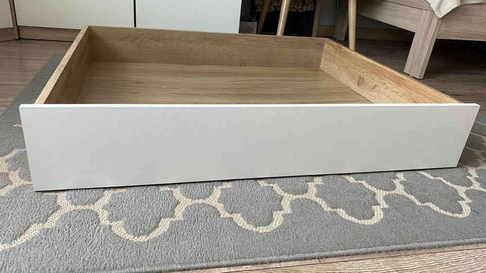 Szuflada pod łóżko Dąb z białym blatem na kółkach 95x80x17.5