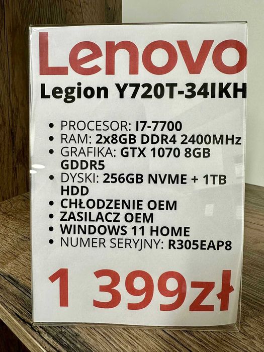Komputer Lenovo Legion Y720T-34IKH I7-7700/2x8GB/256GB+1TB gwarancja