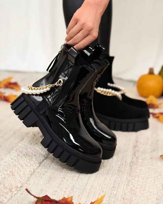 36 37 38 botki 39 40 41 workery na grubej podeszwie z perłami lakierow