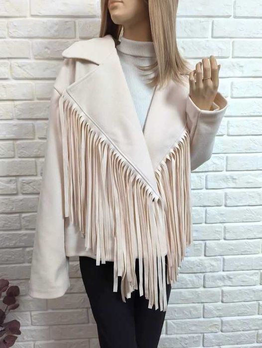 Kremowy waniliowy płaszczyk kurtka boho wiosenna modna luźna L 40