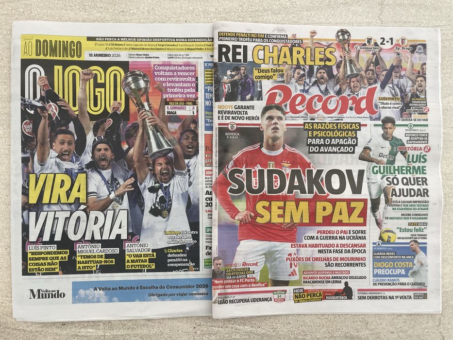 Vendo jornais 11 de Janeiro de 2026 - Vitória SC vencedor Taça da Liga
