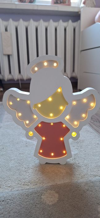Lampka dekoracja drewniana LED Aniołek