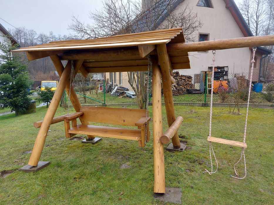 Drewniana huśtawka ogrodowa GRUBE BALE Plac zabaw Stelaż DO OGRODU  +