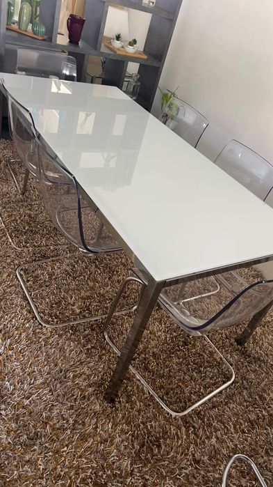 Mesa IKEA TORSBY, cromado/brilho branco, 180x85 cm/ 6 pessoas