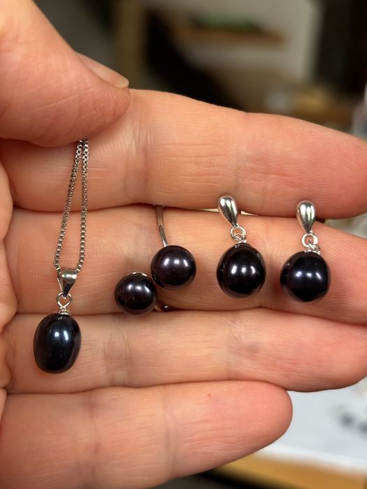 Срібні сережки справжні перли серебро каблучка підвіска