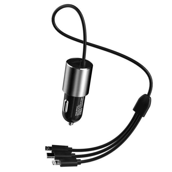 ładowarka samochodowa USB 3,4A kabel Lightning / USB Typ C / micro USB