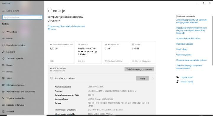 Laptop HP elitebook 8760w