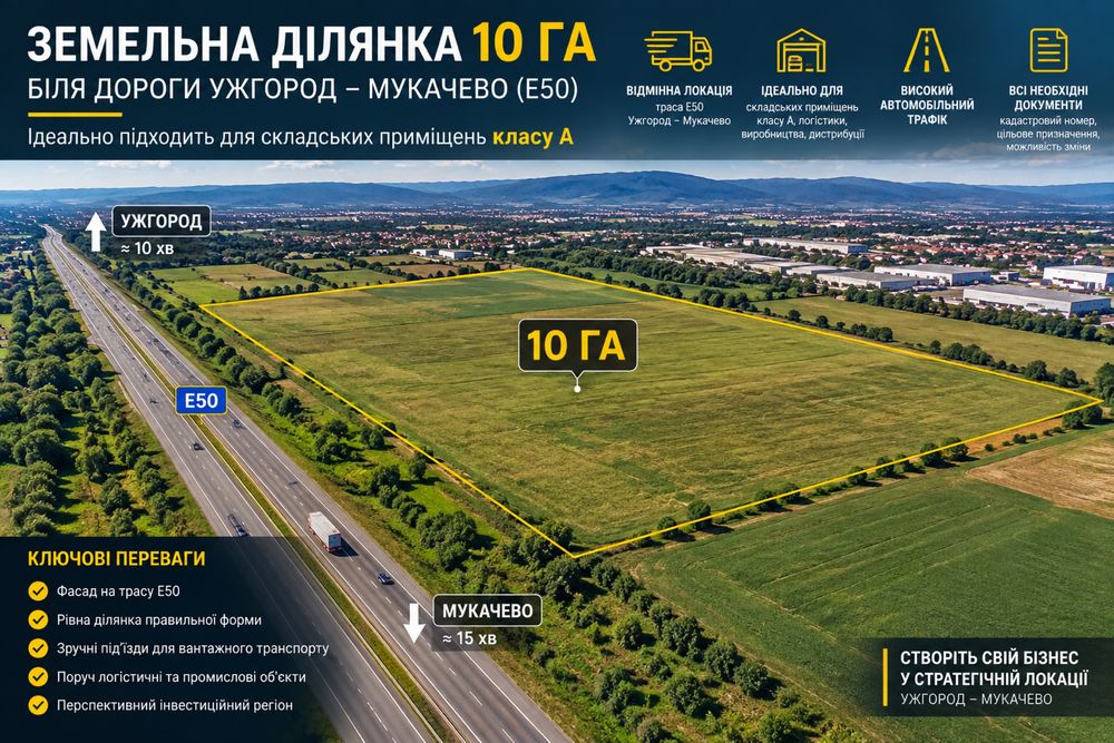 Продаж масштабної земельної ділянки 10 гектарів у межах Закарпатської