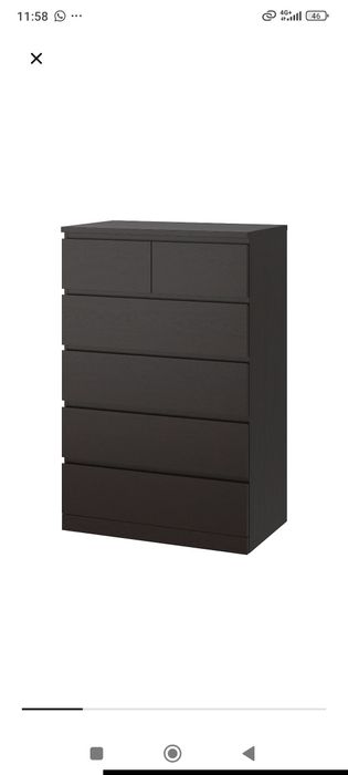 Cómoda com 6 gavetas, pret-cast, 80x123cm