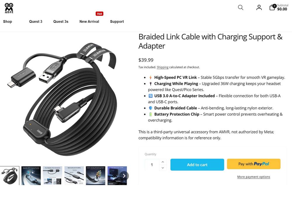 ‼️ TOP Кабель AMVR Charging Link Cable Meta Quest 3, 3S, Oculus 2