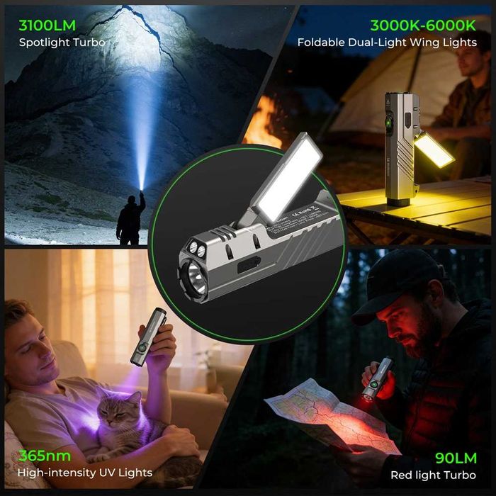 WURKKOS HD05 Ліхтар Універсальний UV, RED, Магніт, 3100 Люмен 335 М.