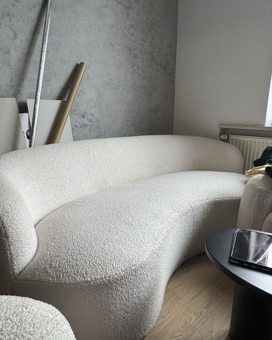 Futrzasta designerska sofa + dwa fotele