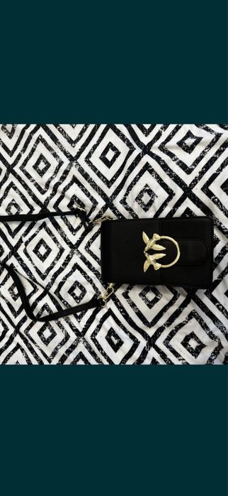 Torebka czarna skóra naturalna jaskółki złote