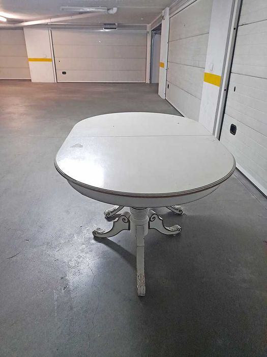 Mesa Sala Oval Extensível Madeira Maciça Branco Pé Galo