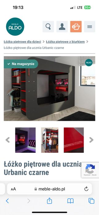 Łózko piętrowe Z biurkiem gamingowe